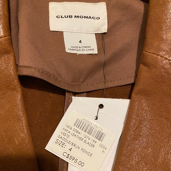 BNWT CLUB MONACO DOUBLE BREASTED GENUINE LEATHER BLAZER JACKET in SADDLE BROWN - Picture 7 of 15
